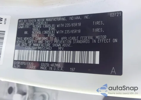 2021 Toyota Highlander Xle from USA, damaged, VIN 5TDGZRAH1MS523463